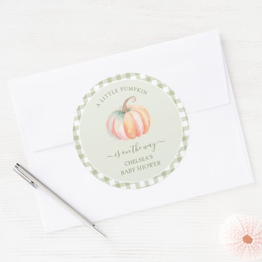 Sticker Rond A Little Pumpkin is On The Way Fall Baby Shower (Enveloppe)