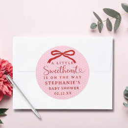 Sticker Rond A Little Sweetheart Is On The Way Girl Baby Shower