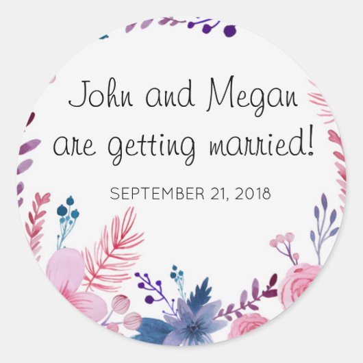 Sticker rond à Mariage floral classique brillant (Devant)