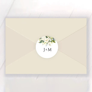 Sticker rond à Mariage floral de Roses blanches