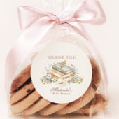 Sticker Rond A New Chapter Begins Rustic Book Theme Baby Shower