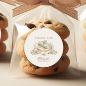 Sticker Rond A New Chapter Begins Rustic Book Theme Baby Shower