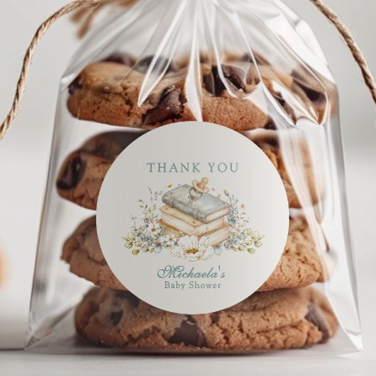 Sticker Rond A New Chapter Begins Rustic Book Theme Baby Shower