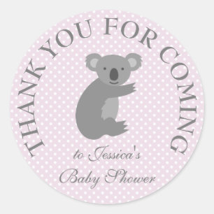 Sticker Rond À petits pois gris rose koala ours baby shower aut