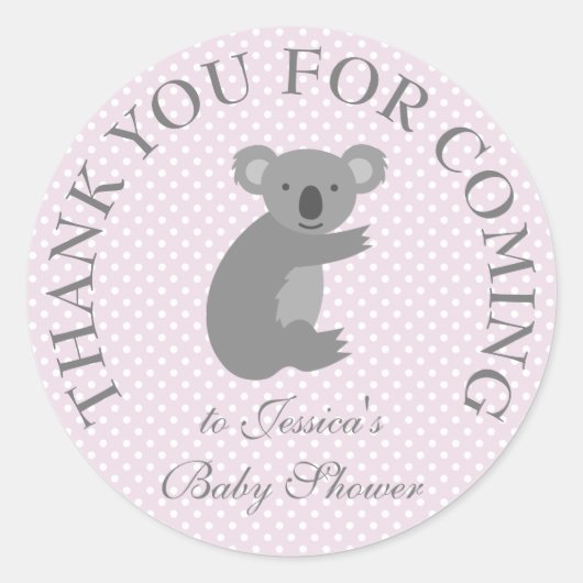 Sticker Rond À petits pois gris rose koala ours baby shower aut (Devant)