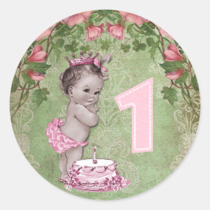 Sticker Rond Ă?re fête d'anniversaire de princesse vintage