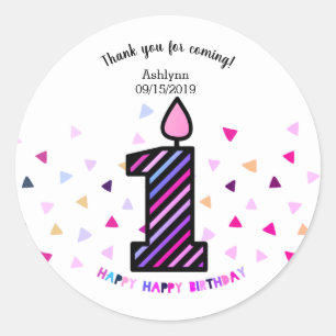 Sticker Rond Ă?re fille d'anniversaire de confettis de pourpre
