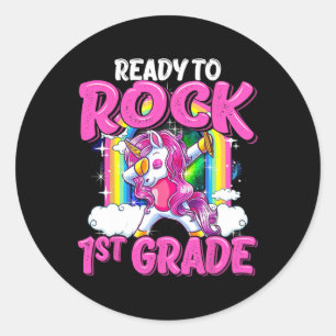 Sticker Rond À Rock 1ère Année Dabbing Unicorne Retour À L'Écol