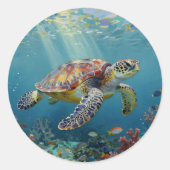 Sticker Rond A Sea Turtle Themed Teal (Devant)