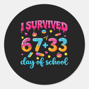 Sticker Rond A survécu 67 + 33 jours d'école glace au goutte à