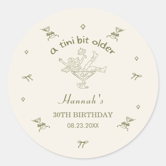 Sticker Rond A Tini Bit Older Espresso Martini Bow Birthday (Devant)