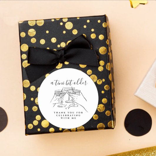 Sticker Rond A Tini Bit Older White Martini Birthday Thank You