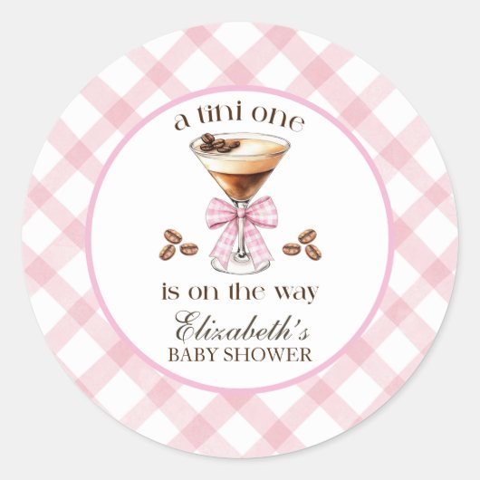 Sticker Rond A Tini One Espresso Martini Pink Bow Baby Shower (Devant)
