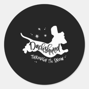 Sticker Rond A travers la neige Dachshund Noël Wiener Dog Xm