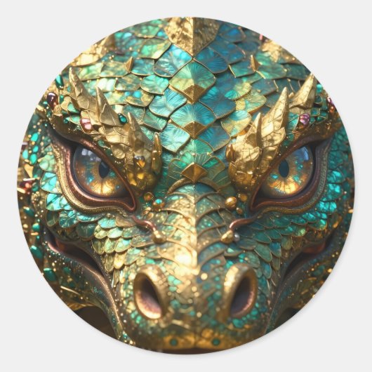 Sticker Rond A Turquoise and Gold Dragon Mystical (Devant)