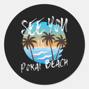 Sticker Rond À vous voir à Pokai Beach Rétro Vintage surfeur Oa