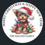 Sticker Rond A Yorkshire Terrier Christmas Adventure<br><div class="desc">Une aventure de Noël Yorkshire Terrier! Hé, mon amoureux des chiens ! J’espère que vous êtes prêt pour une saison festive parce qu’il est temps de jeter un coup d’oeil aux halls avec un style de terrier Yorkshire très élégant! 🎉 Vous savez, rien ne dit "animal de compagnie moderne" comme...</div>