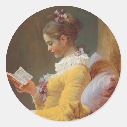 Sticker Rond A Young Girl Reading, The Reader de J. Fragonard (Devant)