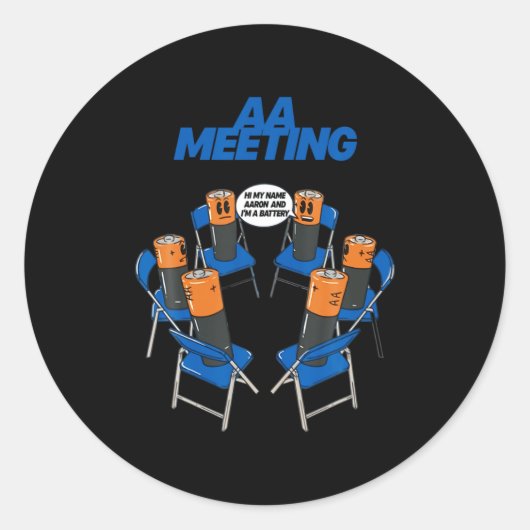Sticker Rond Aa Meeting Battery Funny Sarcastic Humor  (Devant)