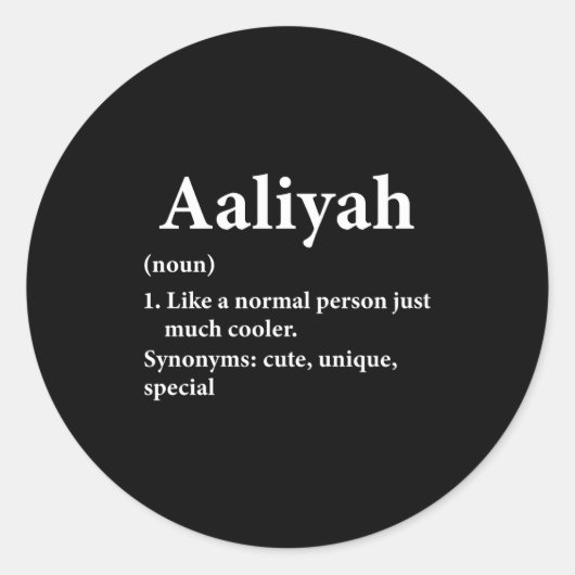 Sticker Rond Aaliyah Name Definition Funny D (Devant)