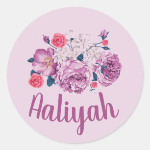 Sticker Rond Aaliyah Nom Floral Personnalisé Fleur Vintage Fill
