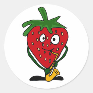 Sticker Rond AB fraise jouant le saxophone