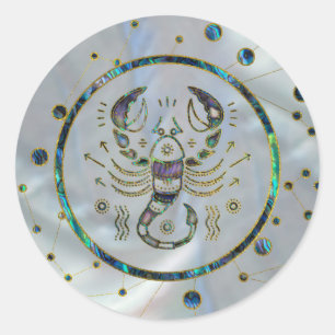 Sticker Rond Abalon or Zodiac Scorpio sur Constellation