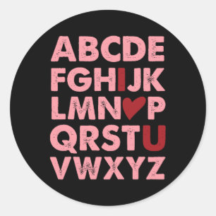 Sticker Rond Abc Alphabet I Love You English Enseignant Valenti