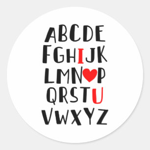 Sticker Rond Abcd Je t'aime Alphabet Hommes Femmes Mignon Drôle
