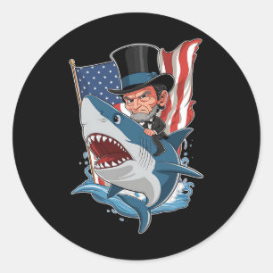 Sticker Rond Abe Lincoln équitation Requin stupéfiant 4 Juillet