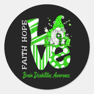 Sticker Rond Abee Gnome Love Incapacité cérébrale Sensibilisati