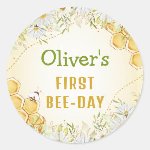 Sticker Rond Abeille 1er fête d'anniversaire Jaune garçon Bumbl