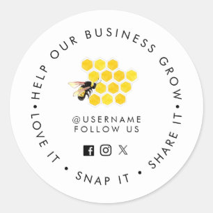 Sticker Rond Abeille à miel Aidez notre entreprise à grandir su