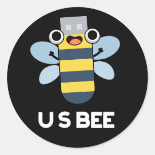 Sticker Rond Abeille américaine drôle clé USB jeu de mots techn