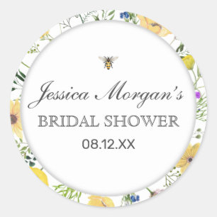 Sticker Rond Abeille Aquarelle Et Baby shower Fleur sauvage Dél