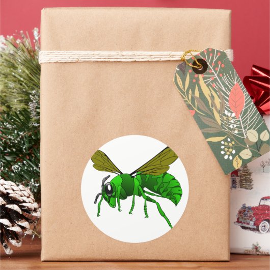 Sticker Rond Abeille de guêpe verte et citron vert (vacances)