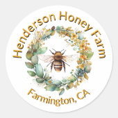 Sticker Rond Abeille de miel dans Wreath Honey Business Promoti (Devant)