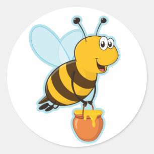 Sticker Rond Abeille de miel et pot heureux de miel