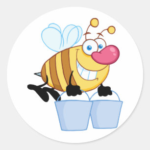 Sticker Rond Abeille De Miel Volant Avec Un Seau