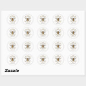 Sticker Rond Abeille D'Or Et Laurel Floral Rose (Feuille)