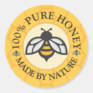 Sticker Rond Abeille Dorée et Nid d'Abeille - Miel Naturel 100%