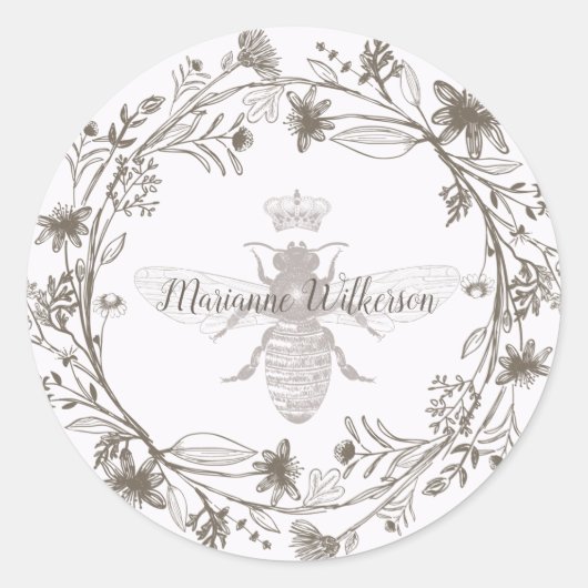 Sticker Rond Abeille Élégante Et Nom De La Couronne (Devant)