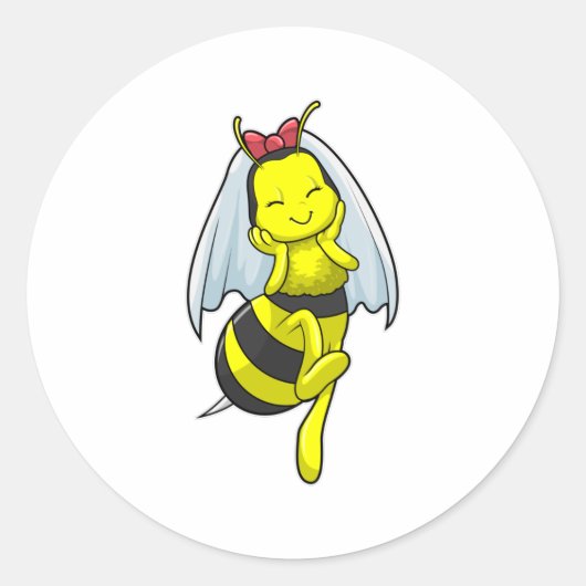 Sticker Rond Abeille en mariée au Mariage avec Voile (Devant)