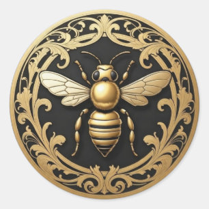 Sticker Rond Abeille en miel doré élégant