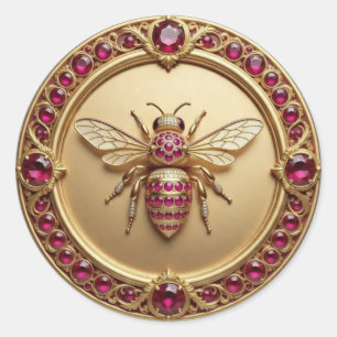 Sticker Rond Abeille en or et rubis