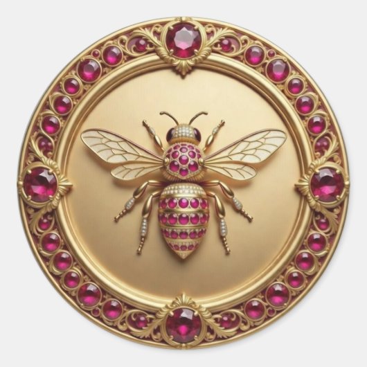 Sticker Rond Abeille en or et rubis (Devant)