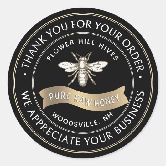 Sticker Rond Abeille française avec bannière or Merci apiculteu (Devant)