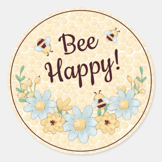 Sticker Rond Abeille Heureuse Bumblebee Mignonne (Devant)