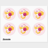 Sticker Rond Abeille mignonne aux Coeurs de Saint-Valentin rose (Feuille)