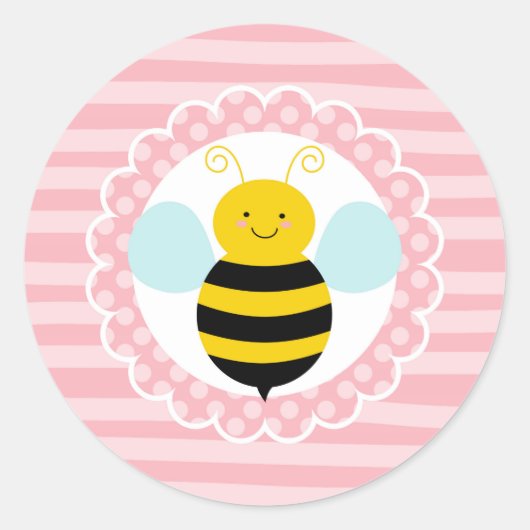Sticker Rond Abeille mignonne - Jaune rose (Devant)